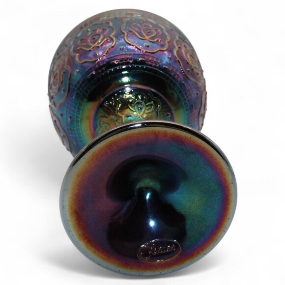Fenton Persian Medallion Carnival Glass Iridescent 7" Pedestal Goblet Vase - Picture 6 of 8